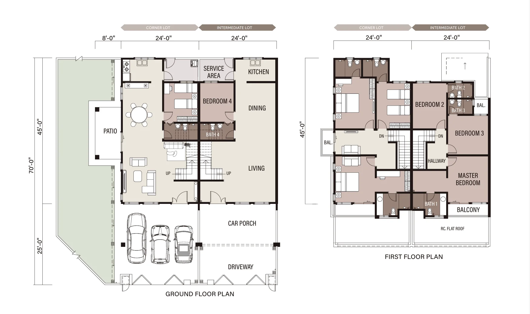 Pulai Height Super-Link ground and first floor plan, official developer drawing, corner and intermediate lot